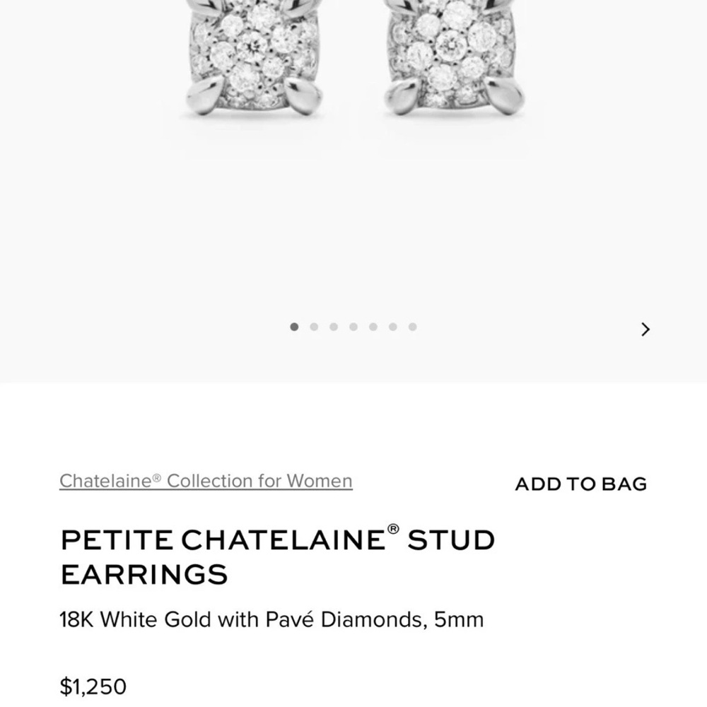 2024 David Yurman Petite Chatelaine 18K White Gold diamond Stud Earrings $1250 - Picture 4 of 9